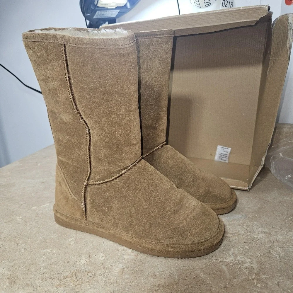 Bearpaw Boots‎ Womens Size 7 Tan Suede Sheepskin Wool Lined Classic Winter Warm